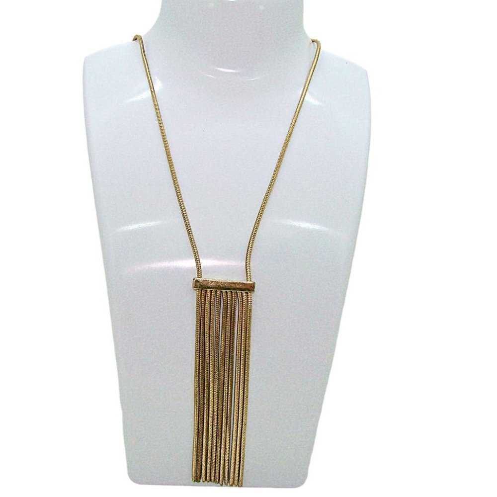 Tassel Fringe Waterfall Pendant Necklace 20" Gold Plated Minimalist